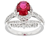 Pre-Owned Red Lab Created Ruby Rhodium Over Sterling Silver Ring 2.24ctw