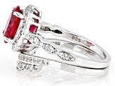 Pre-Owned Red Lab Created Ruby Rhodium Over Sterling Silver Ring 2.24ctw