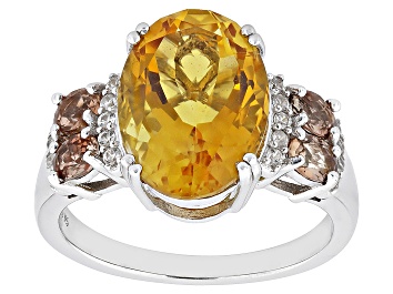 Picture of Pre-Owned Orange Madeira Citrine Rhodium Over Silver Ring 5.23ctw