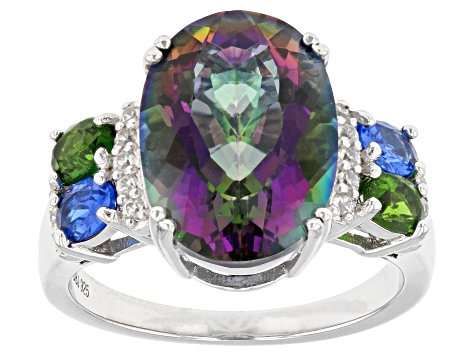 Pre-Owned Multicolor Quartz Rhodium Over Silver Ring 5.26ctw
