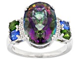 Pre-Owned Multicolor Quartz Rhodium Over Silver Ring 5.26ctw