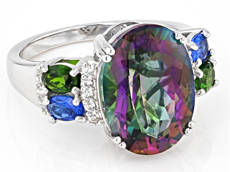 Pre-Owned Multicolor Quartz Rhodium Over Silver Ring 5.26ctw