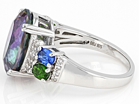 Pre-Owned Multicolor Quartz Rhodium Over Silver Ring 5.26ctw