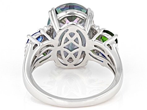 Pre-Owned Multicolor Quartz Rhodium Over Silver Ring 5.26ctw