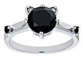 Pre-Owned Black Spinel With White Zircon Rhodium Over Sterling Silver Cat Ring