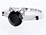 Pre-Owned Black Spinel With White Zircon Rhodium Over Sterling Silver Cat Ring