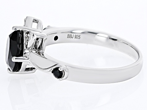 Pre-Owned Black Spinel With White Zircon Rhodium Over Sterling Silver Cat Ring