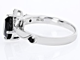 Pre-Owned Black Spinel With White Zircon Rhodium Over Sterling Silver Cat Ring