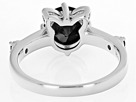 Pre-Owned Black Spinel With White Zircon Rhodium Over Sterling Silver Cat Ring