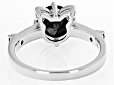 Pre-Owned Black Spinel With White Zircon Rhodium Over Sterling Silver Cat Ring