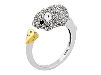 Picture of Pre-Owned White Zircon with Black Spinel Rhodium Over Sterling Silver "Year of the Rat" Ring 1.20ctw