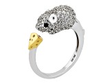 Pre-Owned White Zircon with Black Spinel Rhodium Over Sterling Silver "Year of the Rat" Ring 1.20ctw