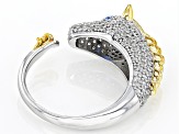 Pre-Owned White Zircon & Lab Blue Spinel Rhodium & 18k Gold Over Silver "Year of the Horse" Ring 1.1