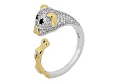 Pre-Owned White Zircon Rhodium and 18k Yellow Gold Over Sterling Silver "Year of the Dog" Ring 1.23c