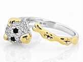 Pre-Owned White Zircon Rhodium and 18k Yellow Gold Over Sterling Silver "Year of the Dog" Ring 1.23c