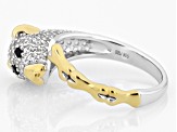 Pre-Owned White Zircon Rhodium and 18k Yellow Gold Over Sterling Silver "Year of the Dog" Ring 1.23c