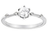 Pre-Owned White Zircon Rhodium Over Sterling Silver April Birthstone Ring .67ctw