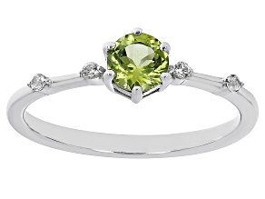 Pre-Owned Green Peridot With White Zircon Rhodium Over Sterling Silver August Birthstone Ring .58ctw