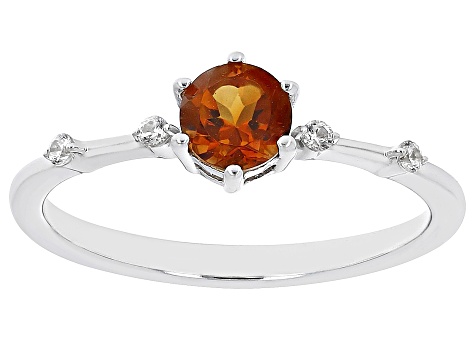 Pre-Owned Orange Madeira Citrine With White Zircon Rhodium Over Silver November Birthstone Ring .49c