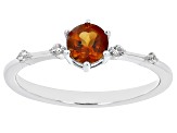 Pre-Owned Orange Madeira Citrine With White Zircon Rhodium Over Silver November Birthstone Ring .49c