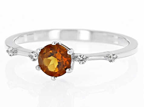 Pre-Owned Orange Madeira Citrine With White Zircon Rhodium Over Silver November Birthstone Ring .49c