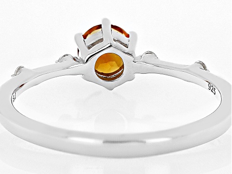 Pre-Owned Orange Madeira Citrine With White Zircon Rhodium Over Silver November Birthstone Ring .49c