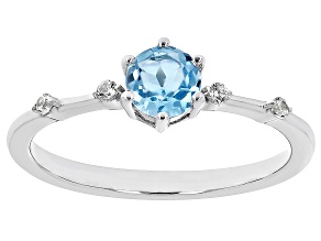 Pre-Owned Swiss Blue Topaz With White Zircon Rhodium Over Sterling Silver December Birthstone Ring .