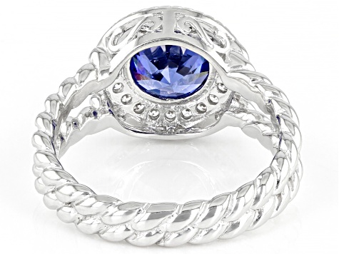 Pre-Owned Blue And White Cubic Zirconia Platinum Over Sterling Silver Ring 3.18ctw