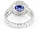 Pre-Owned Blue And White Cubic Zirconia Platinum Over Sterling Silver Ring 3.18ctw