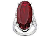 Pre-Owned Red Lab Created Ruby Rhodium Over Sterling Silver Solitaire Ring 32.44ct