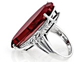 Pre-Owned Red Lab Created Ruby Rhodium Over Sterling Silver Solitaire Ring 32.44ct