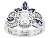 Pre-Owned Blue And White Cubic Zirconia Rhodium Over Sterling Silver Ring with band 3.95ctw