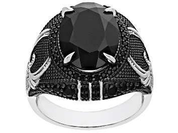 Picture of Pre-Owned Black Spinel Rhodium Over Sterling Silver Men's Ring 6.47ctw