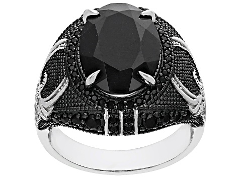 Pre-Owned Black Spinel Rhodium Over Sterling Silver Men's Ring 6.47ctw