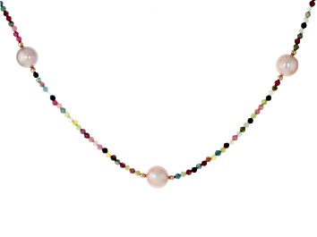 Picture of Pre-Owned Genusis™ Pink Cultured Freshwater Pearl & Tourmaline 18k Rose Gold Over Sterling Silver Ne