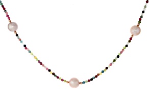 Pre-Owned Genusis™ Pink Cultured Freshwater Pearl & Tourmaline 18k Rose Gold Over Sterling Silver Ne