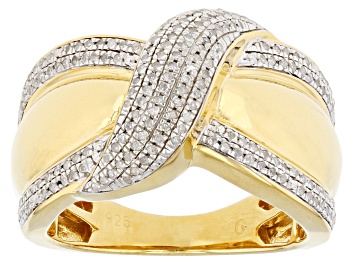 Picture of Pre-Owned White Diamond 14k Yellow Gold Over Sterling Silver Crossover Band Ring 0.25ctw