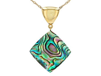 Picture of Pre-Owned Multi Color Abalone 18k Yellow Gold Over Sterling Silver Pendant with Chain