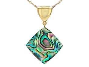 Pre-Owned Multi Color Abalone 18k Yellow Gold Over Sterling Silver Pendant with Chain
