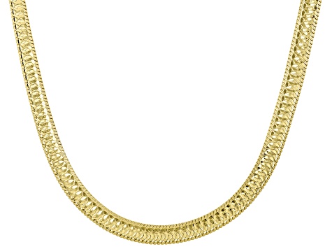 Pre-Owned 18K Yellow Gold Over Sterling Silver Diamond Cut Herringbone Chain Link Necklace
