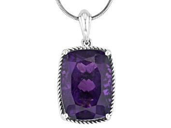 Picture of Pre-Owned Purple African Amethyst Sterling Silver Pendant With Chain 12.95ct