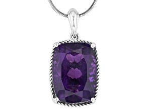 Pre-Owned Purple African Amethyst Sterling Silver Pendant With Chain 12.95ct