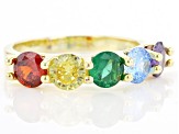 Pre-Owned Green Lab Spinel & Multi Color Cubic Zirconia 18k Yellow Gold Over Sterling Silver Ring 3.