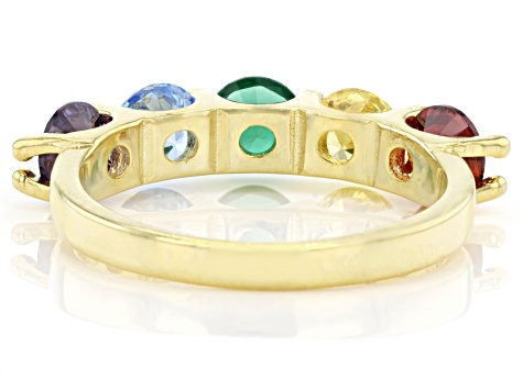 Pre-Owned Green Lab Spinel & Multi Color Cubic Zirconia 18k Yellow Gold Over Sterling Silver Ring 3.
