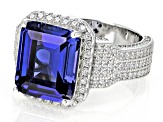 Pre-Owned Blue And White Cubic Zirconia Rhodium Over Sterling Silver Ring 11.94ctw