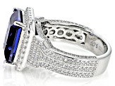Pre-Owned Blue And White Cubic Zirconia Rhodium Over Sterling Silver Ring 11.94ctw