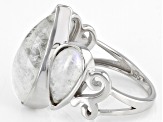 Pre-Owned Pear Rainbow Moonstone Rhodium Over Sterling Silver Ring