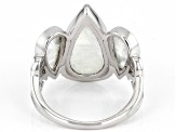 Pre-Owned Pear Rainbow Moonstone Rhodium Over Sterling Silver Ring