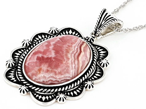 Pre-Owned Rhodochrosite Sterling Silver Pendant With Chain