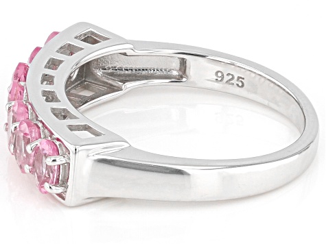 Pre-Owned Pink Spinel Rhodium Over Sterling Silver Band Ring 0.95ctw